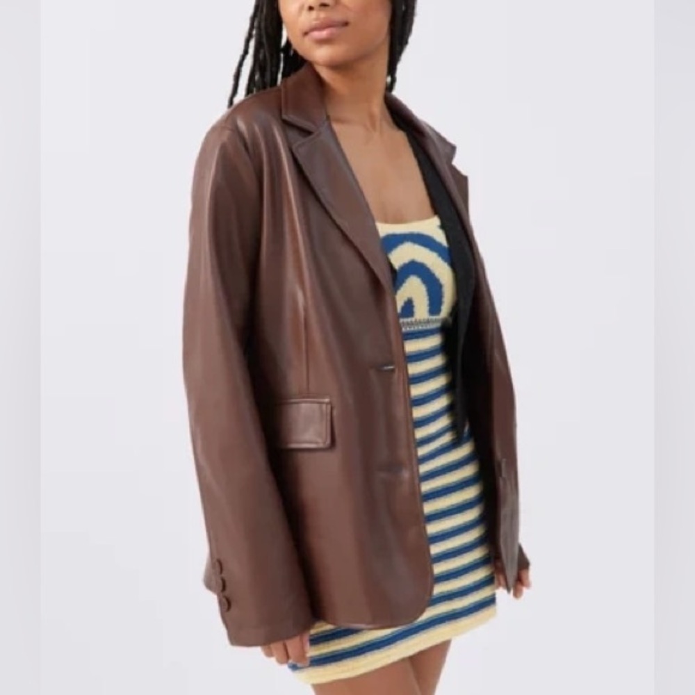 Urban Outfitters Vegan Leather Oversized Blazer Brown Large Business Casual